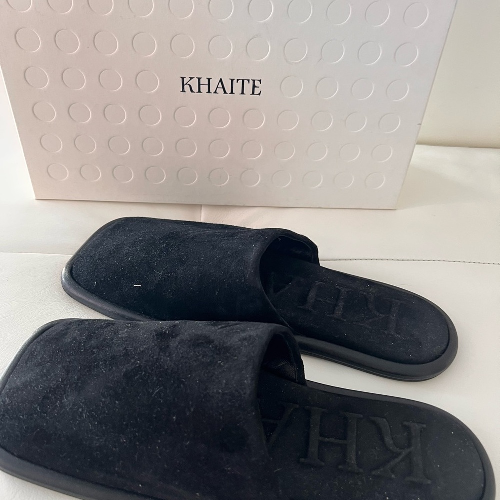 Khaite Black Velvet Slides
